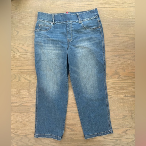 Spanx Medium Wash straight leg elastic waist band jeans women’s size 1X - Picture 1 of 5